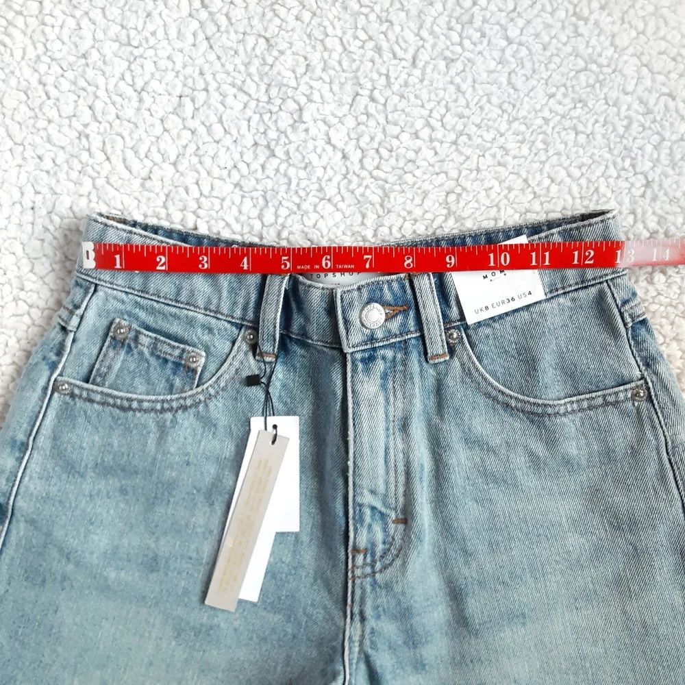 TOPSHOP High Rise Mom Jean Cut Off Denim Shorts Size Petite 4 - Picture 3 of 6